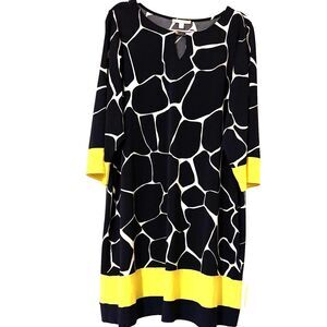 Db Signature Women’s (2XW) Sheath Dress Long Sleeves Navy/White/Yellow Exc Cond.